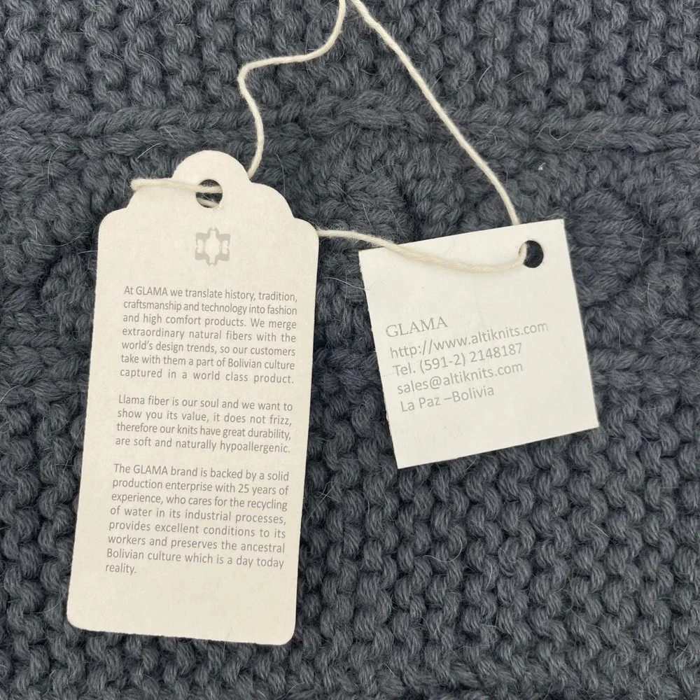 Glama Neck Warmer Unisex OS Charcoal Grey 100% Baby Llama‎ Knit Cowl Scarf NWT